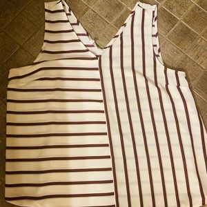 Sheer tan tank with red stripes